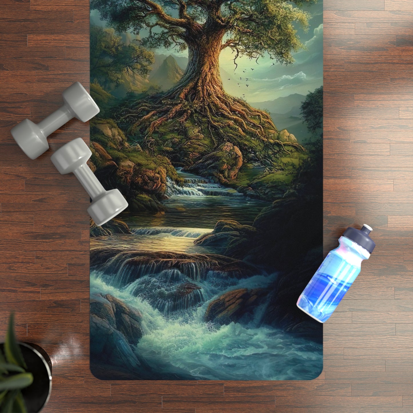 24x70 Rubber Yoga Mat – Tree of Life & Full Moon Design by the River