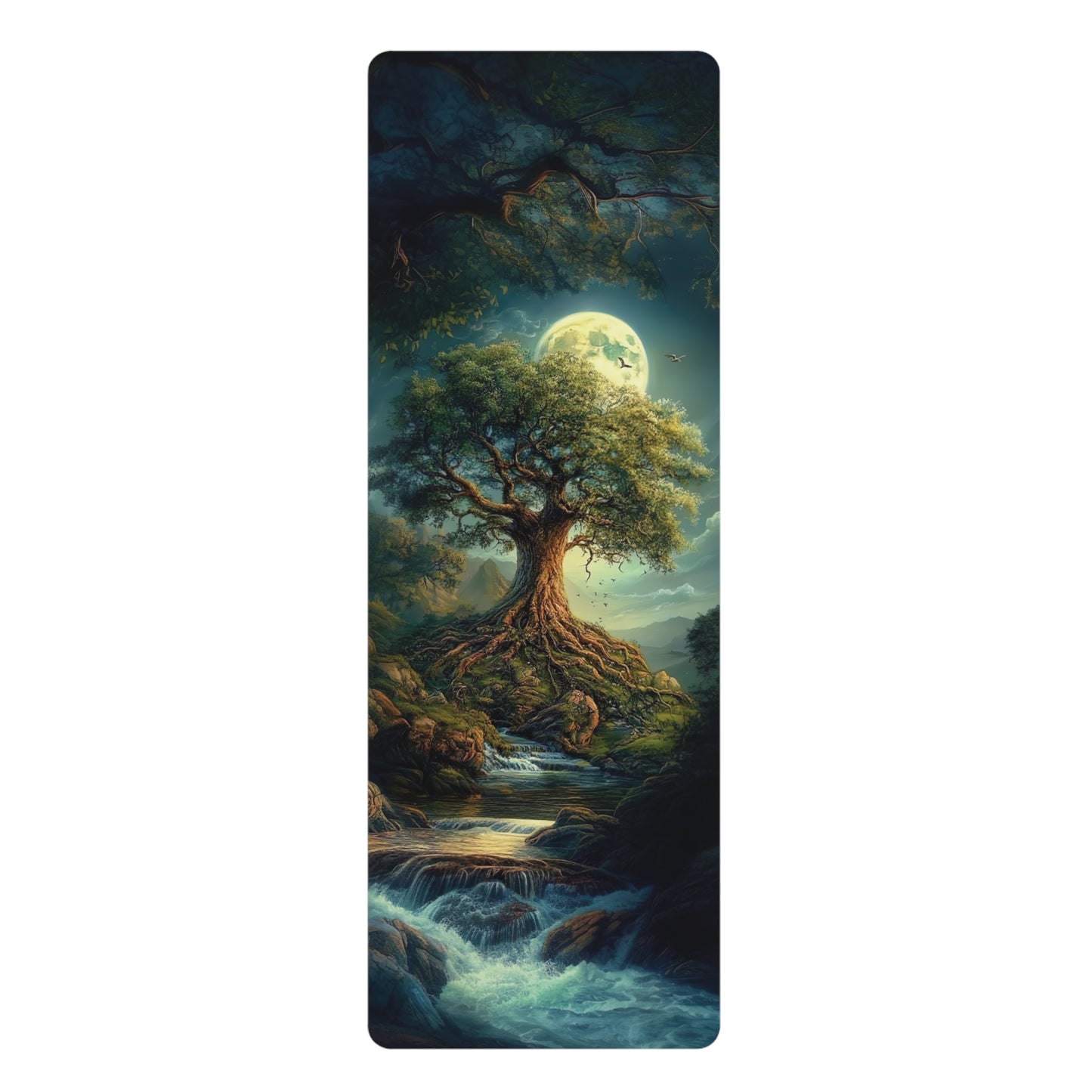 24x70 Rubber Yoga Mat – Tree of Life & Full Moon Design by the River