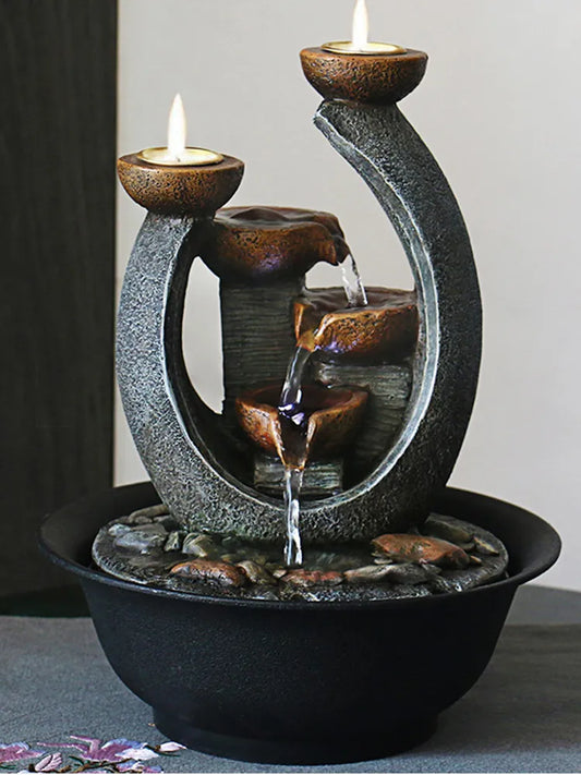 Indoor Water Fountain & Candle Holders | LED Cascading Tabletop Fountain